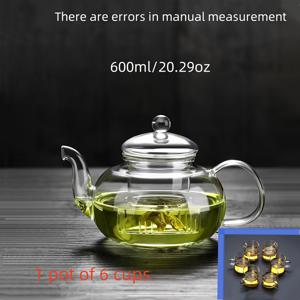 TEMU 1세트 내열 유리 꽃차 주전자와 6개 200ml 티컵 세트