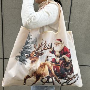 TEMU 대용량 크리스마스 토트백 - 가벼운, 접이식 나일론 쇼핑백, 손목 스트랩 포함, 부서지지 않는 디자인, 주방 및 식사 필수품용