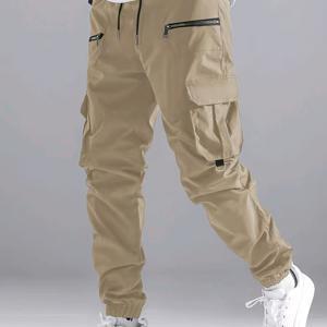 TEMU 남성 캐주얼 카고 바지 - 올리브 그린, 스트레치되지 않는 소재, 다중 포켓 디자인, 루즈핏, 올 시즌 착용, 캐주얼한 옷에 완벽