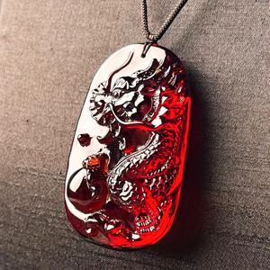 TEMU 1개 스타일리시 남성용 드래곤 앰버 펜던트 목걸이 - 스타일, 블러드스톤 공예, 행운과 부에 완벽