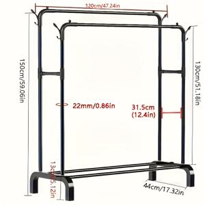 TEMU 1 더블 바 메탈 옷걸이 선반 & 후크 포함 - 휴대용, 다기능 옷장 정리대, 침실, 기숙사용 | 우산 거치대 기능, 홈 필수품, 모자 걸이