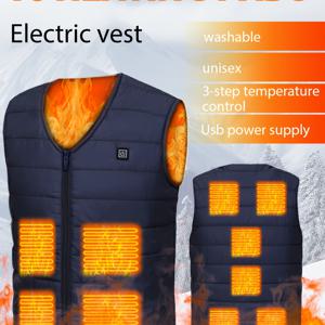 TEMU 남성용 USB 전원 가열 조끼 - 3단계 온도 제어, 세탁 가능한 V넥 민소매 재킷, 낚시, 골프, 출퇴근 및 야외 작업용, 블랙에 오렌지색 열 표시 스트립