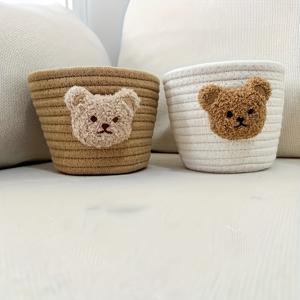 TEMU 1/2개 귀여운 만화 곰 짠 장식용 수납 바구니 - 스낵, 화장품 및 잡다한 물건을 위한 현대적인 다목적 컨테이너 - 욕실, 거실, 침실, 사무실 및 방 장식에 이상적, 선반 바구니