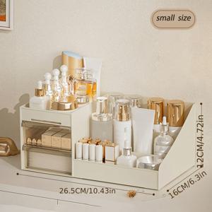 TEMU 1개 라이트 럭셔리 화장품 보관함 서랍 포함, 대용량 매끄러운 메이크업, 립스틱, 브러쉬, 로션, 아이섀도, 네일 폴리쉬 & 주얼리용 정리함, 가벼운 카운터탑 장착형 화장대 케이스, 전기 필요 없음, 홈 데코 욕실 정리함, 2025년 신년 선물로 이상적, 화장품 보관 정리함