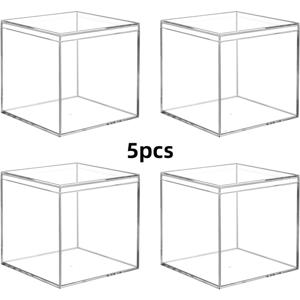 TEMU [5pcs 투명 아크릴 디스플레이 박스] 5pcs 아크릴 디스플레이 박스, 뚜껑이 있는 투명 플라스틱 사각형 큐브 용기, 캔디, 보석 및 작은 물건을 위한 판타지 주제 흰색 보관 박스