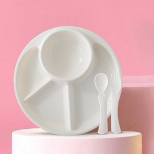 TEMU 3피스 전자레인지 사용 가능한 플라스틱 분할 아침 식사 세트 - 파란색 & 분홍색의 접시, 포크, 숟가락 포함 - 샐러드, 과일, 수프 및 다이어트 관리에 이상적 - 여성 및 학생용 식기 세척기 사용 가능