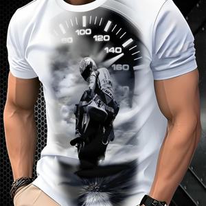 TEMU 남성용 모터사이클 그래픽 티셔츠 - 캐주얼 크루 넥 반팔 티셔츠, 스로틀 게이지 디자인, 성인용 통기성 여름 스포츠 의류, 모터사이클 애호가용 장비 | 세련된 모터사이클 프린트 | 편안한 핏
