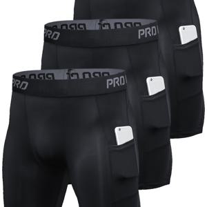 TEMU 3팩 남성 운동 반바지, 고스트레치 폴리에스테르 & 스판덱스, 단색, 포켓 디테일, 니트 원단, 스키니 핏, 러닝, 복싱, 운동, 주말 캐주얼용 - 155g/m²