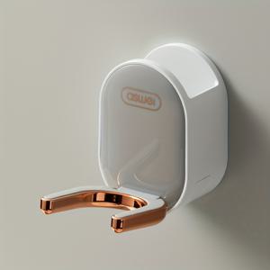 TEMU 1개 드릴 없는 벽걸이 헤어드라이어 홀더, 전기 드라이어, 수건 및 액세서리용 욕실 수납 선반, 화이트 플라스틱에 로즈 골드 악센트, 공간 절약형 정리함, 헤어드라이어 보관 | 수직 수납 디자인 | 우아한 수납 솔루션