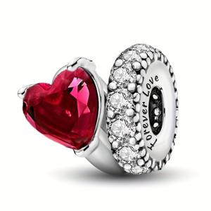 TEMU 1개 반짝이는 925 실버 도금 레드 하트 참 비즈, 오리지널 팔찌 및 뱅글용 빈티지 큐트 스타일 DIY 여성 주얼리 만들기 선물