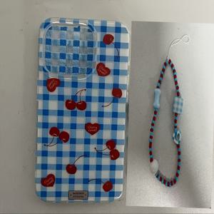 TEMU 블루 체크 무늬 리틀 체리, 애플 아이폰14/15 모바일 폰 케이스에 적합 11 12 12프로 12PM 13 13P 13프로맥스 14 14프로 14프로맥스 14플러스 15 15프로 15플러스 15PM 16 16프로 16플러스 16프로맥스