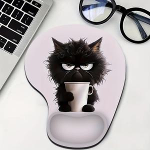 TEMU 손목 지원이 있는 인간 중심 마우스 패드 - 편안한 미끄럼 방지 베이스, 정밀한 마우스 제어를 위한 부드러운 표면, 귀여운 만화 고양이 디자인, 사무실, 집, 노트북 사용에 적합, 컴퓨터 마우스 패드