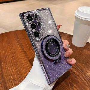 TEMU 삼성 S21, S22, S23, S24 울트라 및 S25U용 그라데이션 글리터 라인스톤 자석 케이스, 렌즈 보호 및 충격 방지 기능이 있는 디자인입니다.