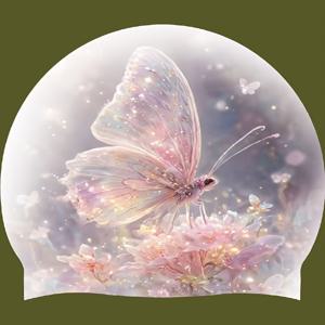 TEMU 대형 탄성 실리콘 수영 모자, 방수 및 미끄럼 방지, 긴 머리 및 수영 스포츠에 이상적, 생동감 있는 나비 및 꽃 디자인, 수영 장비 | 생동감 있는 수영 모자 | 내구성 있는 수영복