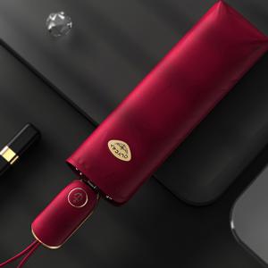 TEMU OLYCAT 컴팩트 자동 접이식 우산 - 자외선 차단, 방풍, 가벼우며 휴대하기 쉬운, 레드 골든 액센트, 6리브 알루미늄 프레임, 210T 포ンジ 원단, 한 손으로 조작 가능, 여성용 스타일리시한 플랫 디자인