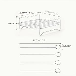 TEMU 스테인리스 스틸 에어 프라이어 랙 액세서리, 라운드 프라이어와 4개의 꼬치, 다기능 그릴과 식기 세척기 안전용 꼬치, 주방 용품