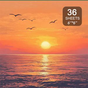 TEMU 선셋 해변 및 해안선 삽화 스크랩북 용지, 6x6 인치, 36 장 - 저널, 수작업 카드 및 사진 앨범용 따뜻하고 평온한 디자인, 해변 테마 장식