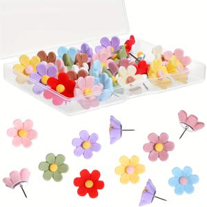 TEMU 32개 컬러풀 레진 꽃 푸시핀 - 3D 크리에이티브 장식용 썸프탱크, 사진 벽과 사무용품, 다양한 색상(핑크, 노란색, 녹색, 파란색, 보라색), 보드 액세서리 | 크리에이티브 디자인 | 내구성 있는 썸프탱크, 보드 핀