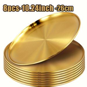 TEMU 8개 세트 고급 골드 스테인리스 샐러드/디저트 스낵 접시, 조립 불필요, 식기세척기 사용 가능, 케이터링, 호텔, 파티, 캠핑, 바베큐 및 휴일 서빙에 완벽