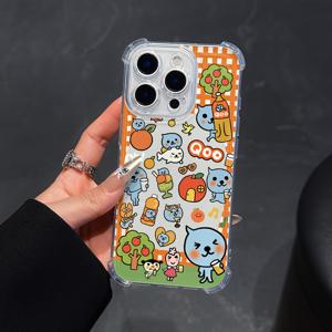 TEMU 아이폰 16 15 14 11 프로 맥스 X XR XSMAX 8 7 플러스와 호환되는 만화 귀여운 음료 체크무늬 Qoo 모바일 폰 케이스, 방탄 투명 소프트 백 커버