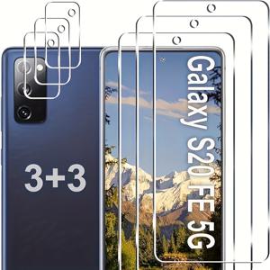 TEMU 갤럭시 S20 FE 스크린 보호 필름 및 카메라 보호 필름, [3개의 스크린 보호 필름 + 3개의 카메라 보호 필름][지문 인식 지원] 삼성 갤럭시 S20 FE 5G/4G 강화 유리 스크린 보호 필름