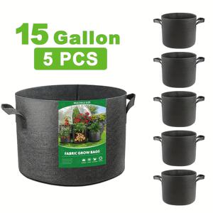TEMU 5개 내구성 있는 비직물 성장 가방, 접을 수 있는 식물 재배 용기, 꽃, 장미, 히드라엔ジア, 피오니, 감자, 토마토, 완두콩 및 기타 채소 재배를 위한 녹색 장식 테두리