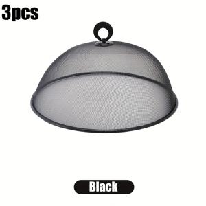 TEMU 3pcs 재사용 가능한 금속 메쉬 식품 커버 - 30cm 돔 셔플드 BBQ, 피크닉 및 캠핑용 - 내구성 있는 야외 테이블 플라이 넷 프로텍터, 피크닉용 블랙 메쉬 식품 커버