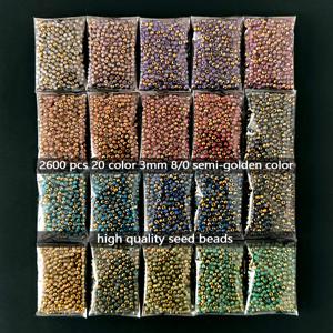 TEMU 2600개 3mm 8/0 세미골드 비즈 키트, 20가지 색상 선택 가능, 5g 팩 (총 100g / 3.53oz), 고품질 균일 미니 시드 비즈 - DIY 액세서리 제작용, 팔찌, 귀걸이, 인형 옷, 자수, 친구나 엄마에게 완벽한 선물