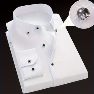 TEMU <2025 남성 셔츠 선택 추천, 정교한 장인 정신> 남성 패션 드레스 워크 봄 가을 올드머니 스타일 수트 재킷 사각 칼라 버튼 긴팔 버튼업 비즈니스 캐주얼 주름방지 빠른 건조 비침 방지 원단 부드러운 질감 클래식 넥라인 디자인 출퇴근-비즈니스 파티 스트리트웨어 고품질 스티치 트렌디 탑 가운, 남성용 의류,남성용 고품질 정장 셔츠,남성용 정장 셔츠