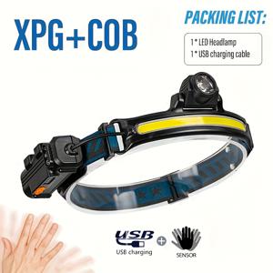 TEMU 1개 LiHangStar USB 충전식 LED 헤드램프, 모션 센서 내장, 광범위한 빔 플러드 라이트, 6가지 조명 모드, USB-C 고속 충전 호환, USB 전원 헤드램프 - 캠핑, 하이킹, 건설, 낚시, 헬멧 마운트용 - 모험 및 작업 조명에 이상적 - 긴 수명, 인체공학적 디자인, 원터치 조작, USB 케이블 포함
