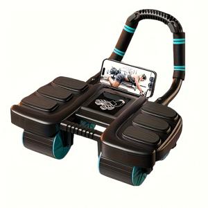 TEMU 자동 복귀 팔꿈치 지지대가 있는 새로운 사륜식 복근 운동 바퀴 - 무릎 패드 포함, 블루/그레이/블랙 랜덤 발송