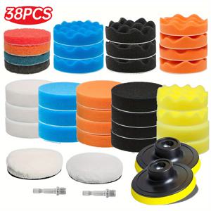 TEMU 38개 세트 7.62cm 버핑 폴리싱 패드, 자동차 폼 드릴 폴리싱 패드 키트 스펀지 패드 헤드라이트 복원 키트 플리스 패드 포함