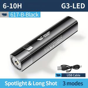 TEMU 스마일링 샤크 617B LED 미니 손전등, G3 밝은 토치 라이트, 3가지 모드, 포켓 사이즈 USB 충전식, 야외 캠핑, 하이킹, 모험, 가정용 휴대용