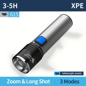 TEMU 1개 XPE 손전등, SMILING SHARK 615 토치 라이트 - 초밝은 빛, 3가지 모드, 줌 가능, USB 충전식, 휴대용 포켓 사이즈 & 야외 캠핑, 하이킹, 어드벤처에 이상적