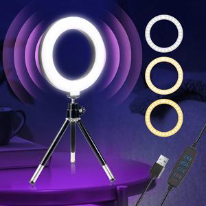 TEMU 360° 회전 가능한 매트 메탈 피니시, USB 전원, 확장 가능한 삼각대 다리, 푸시 버튼 제어 - 라이브 스트리밍, 메이크업, 테이블 램프에 이상적, 라이브 스트리밍 장비 | 현대적인 미적 감각 | 조절 가능한 조명, 링 라이트