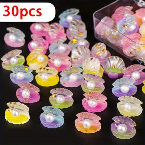 TEMU 30개 세트 다양한 파스텔 레진 쉘 펜던트 - 무늬 진주가 있는 무지개 색상, DIY 보석 만들기, 공예 액세서리, DIY 보석 만들기 | 생동감 있는 펜던트 세트 | 세부적인 공예, 해변 액세서리