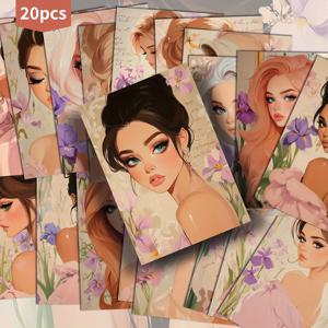 TEMU 20팩 ASSTSS 아메리칸 빈티지 핀업 여성 포스트카드 - 4x6인치 종이 스크랩북 카드, 꽃무늬 & 우아한 여성 피규어 아트, 혼합 색상, 저크 저널용, 수집 가능한 장식 그림 카드, 빈티지 엽서