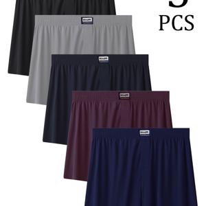 TEMU 남성용 아로 팬츠 5종 혼합 패키지, 단색 긴 박서 브리프, 4방향 스트레치 소재, 통기성 소프트, 올 시즌 운동용 반바지, 폴리에스터 니트, 핏팅 스타일 남성용 긴 박서 브리프, 피트니스 및 가정용 레저에 적합