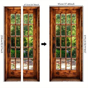 TEMU 1쌍 창문 문 데칼, 시골풍 문 스티커 장식, 레트로 문 벽화, 자연스러운 탈착 가능한 문 벽지, 야외 문 벽지, 홈 데코용 풍경 문 데칼