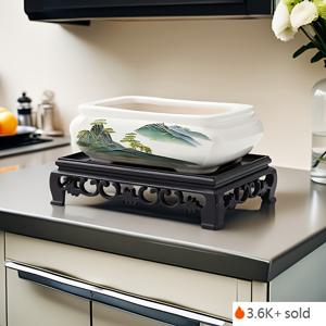 TEMU 1세트/2개 세트 1개 세라믹 화분 + 1개 받침대, 식물 미포함 - 우아한 중국식 세라믹 화분, 배수구 포함, 대형 직사각형, 정교한 산수지 무늬 받침대, 분재, 다육식물, 대나무 장식용, 실내외 사용 가능, 야외 정원 화분 | 중국식 세라믹 | 기능성 도자기, 야외 식물 심기 용기|화분받침대