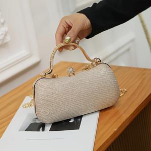 TEMU 1pc 여성용 우아한 골든 크로스바디 가방, 폴리에스터 안감, 세탁 불가, 클립 잠금, 저녁용 단일 숄더 가방, 상단 핸들 및 체인, 독특한 손수건 저녁 파티 가방, 파티, 데이트, 칵테일 이벤트, 가족 모임, 댄스, 레트로 파티, 결혼식, 의상, 야간 생활, 및 정장 식사에 적합합니다.