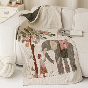 TEMU 1pc 풀 컬러 가제 목욕 수건 셔울 담요 낮잠 가제 담요 꽃무늬 자연 패턴, 세탁용 수건