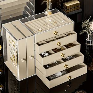 TEMU 현대 8-드로어 보석 정리함 - 대용량, 플라스틱, 다목적 데스크탑 보관함(반지, 귀걸이, 목걸이, 팔찌 등) - 가정 및 선물용으로 이상적, 보석 보관 솔루션 | 세련된 정리함 디자인 | 내구성 있는 플라스틱 상자, 보석 정리함, 보석 상자|링귀걸이