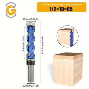 TEMU 1개 전문가용 샹크 스파이럴 플러시 트림 라우터 비트 - 상하 롤러 베어링 및 두꺼운 합금강, 블루 텍스처 디자인으로 마찰 감소, 전기 목공 도구 및 밀링 머신 호환, 나무 조각 공예 액세서리, 효율적인 절삭 도구, 내구성 강화