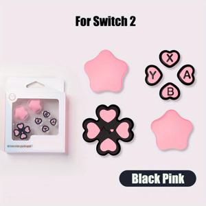 TEMU 핑크 보라색 러브 실리콘 부드러운 D-패드 크로스 버튼 ABXY 키 스티커 라이트 비에지 Switch 2 Joycon 손가락 스틱 그립 캡 커버 NS2 게임 액세서리용