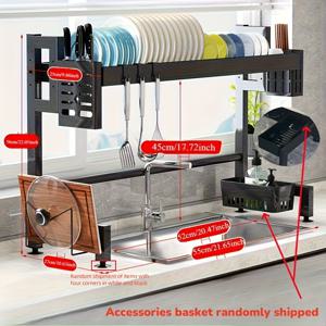 TEMU 확장 가능한 대형 금속 식기 건조대 싱크대 위 - 조절 가능한 바구니, 배수구가 있는 주방용품 및 그릇 정리대, 공간 절약형 주방 카운터탑 랙, 접시, 냄비, 팬, 도마용, 세련된 메탈 마감, 견고한 구조, 주방 카운터용 식기 건조대, 슬림한 메탈 마감, 내구성 있는 주방 아이템, 홈 쿠크용|사각싱크볼