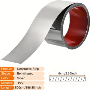 TEMU 확장 버전 - 2.36인치 폭 78.7/196.8인치 실버 미러 PVC 접착식 테두리 장식 스트립, 벽 스티커, 엠보싱 텍스처 트림 벽지 자체 접착제, TV 배경벽 및 옷장 가장자리용 코너 비드 몰딩, 아버지의 날 선물, 파티 장식 선물