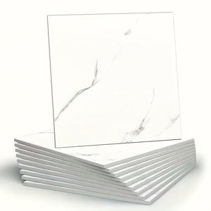 TEMU 32개 두꺼운 접착식 벽 & 바닥 패널 - 고광택 비닐 대리석 디자인, 방수 및 오일방지, 11.8x11.8인치 사각 스티커, 욕실, 주방, 거실용 - 간편 붙이기 홈 데코, 집들이 선물, 욕실 벽 장식, 주방 리모델링, 모던한 디자인이며 광택 마감, 쉬운 설치 타일
