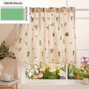 TEMU 1pc 자수 사막 식물 신선한 커피 커튼, 꽃 디자인, 농가 스타일 로드 포켓 커튼, 작은 창문용 태슬.