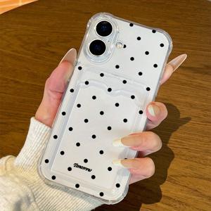 TEMU 아이폰 16/16 Pro/16 Pro Max, 15/14/13/12/11용 블랙 도트 케이스 - 휴대폰의 원래 모습을 선명하게 보여주는 투명한 디자인, 심플하고 스타일리시하며 카드 슬롯이 있어 자주 사용하는 카드를 쉽게 보관할 수 있음